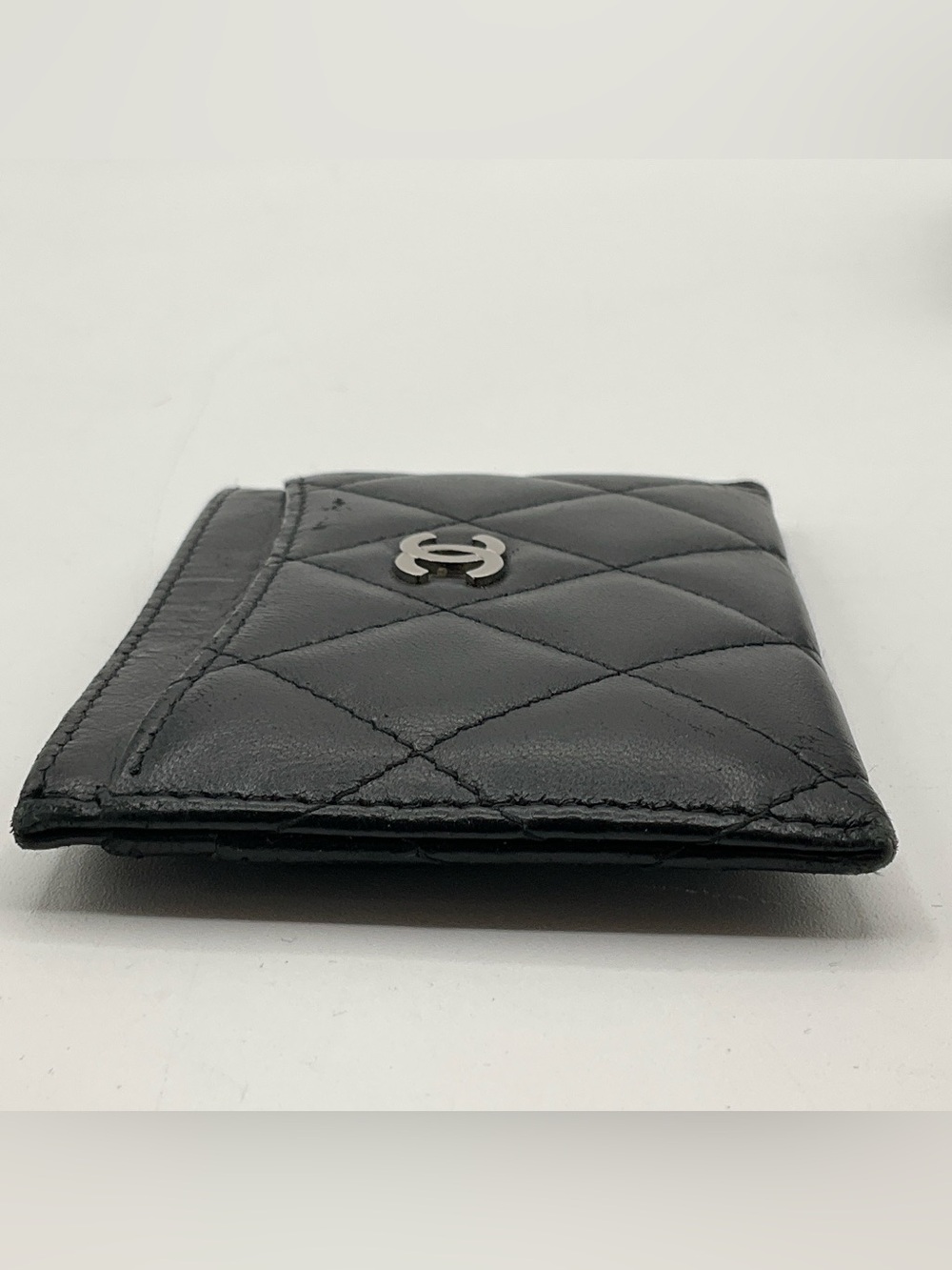 Chanel Quilted Card Holder Wallet Lambskin Leather Black Silver - Picture 7 of 16